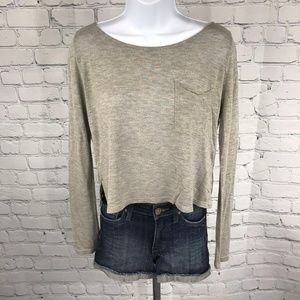 Daydreamer LA Long Sleeve Gray Crop Top Size S